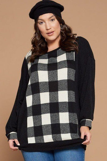 Plus Size Buffalo Plaid Check Contrast Pullover Tunic Top - Deals Kiosk