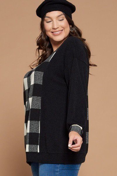 Plus Size Buffalo Plaid Check Contrast Pullover Tunic Top - Deals Kiosk