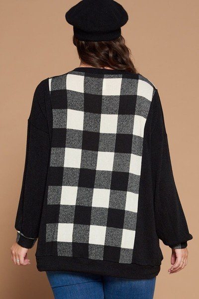 Plus Size Buffalo Plaid Check Contrast Pullover Tunic Top - Deals Kiosk