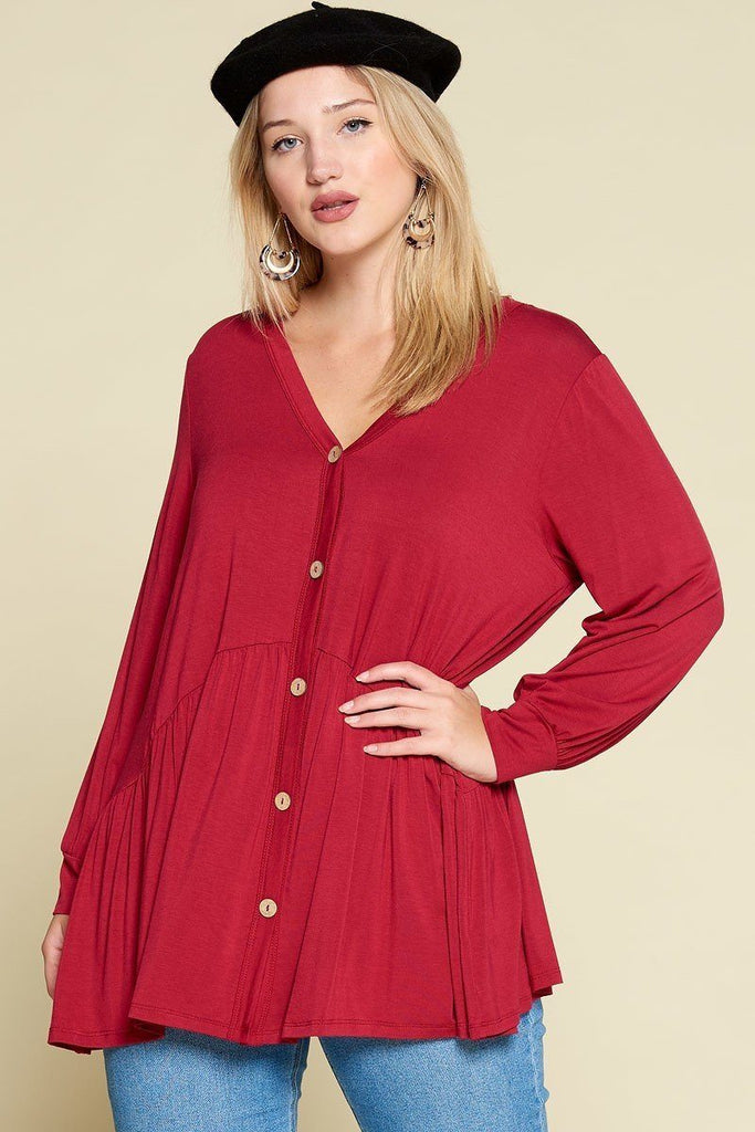 Plus Size Solid Heavy Rayon Modal Jersey Faux Button Up - Deals Kiosk