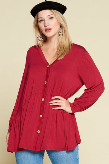 Plus Size Solid Heavy Rayon Modal Jersey Faux Button Up - Deals Kiosk