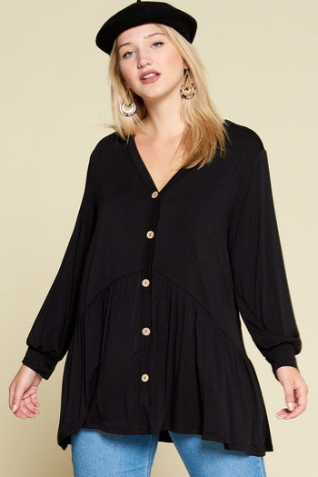 Plus Size Solid Heavy Rayon Modal Jersey Faux Button Up - Deals Kiosk