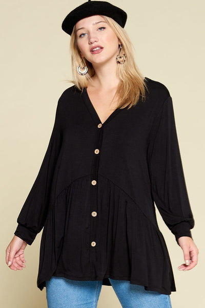 Plus Size Solid Heavy Rayon Modal Jersey Faux Button Up - Deals Kiosk