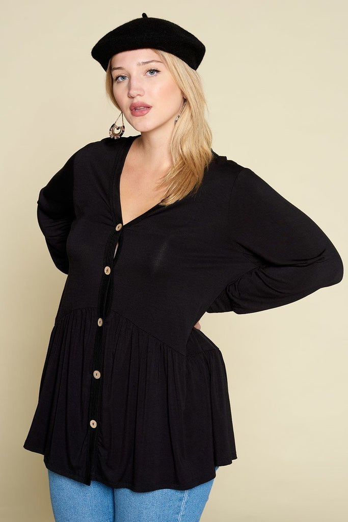 Plus Size Solid Heavy Rayon Modal Jersey Faux Button Up - Deals Kiosk