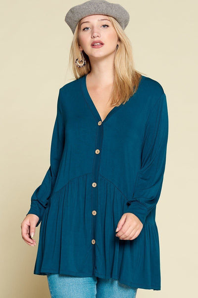 Plus Size Solid Heavy Rayon Modal Jersey Faux Button Up - Deals Kiosk