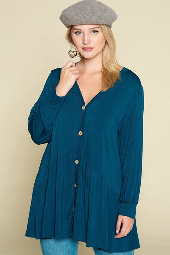 Plus Size Solid Heavy Rayon Modal Jersey Faux Button Up - Deals Kiosk