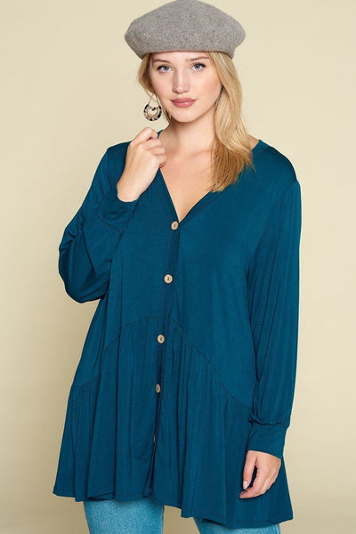 Plus Size Solid Heavy Rayon Modal Jersey Faux Button Up - Deals Kiosk