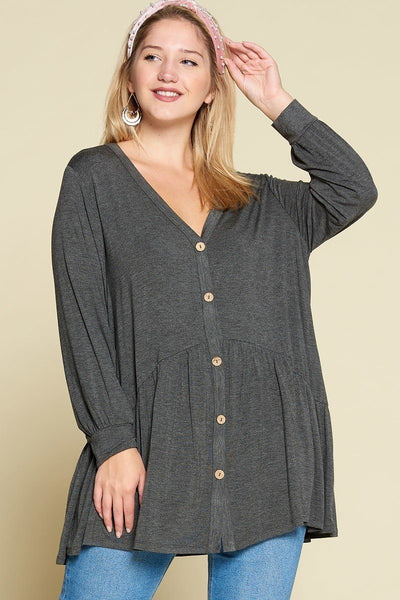 Plus Size Solid Heavy Rayon Modal Jersey Faux Button Up - Deals Kiosk