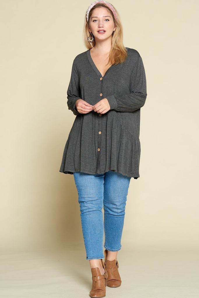 Plus Size Solid Heavy Rayon Modal Jersey Faux Button Up - Deals Kiosk
