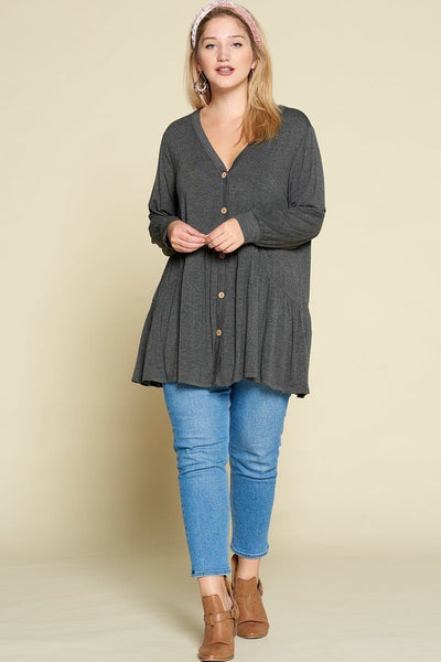 Plus Size Solid Heavy Rayon Modal Jersey Faux Button Up - Deals Kiosk