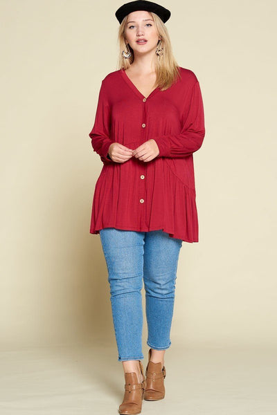 Plus Size Solid Heavy Rayon Modal Jersey Faux Button Up - Deals Kiosk