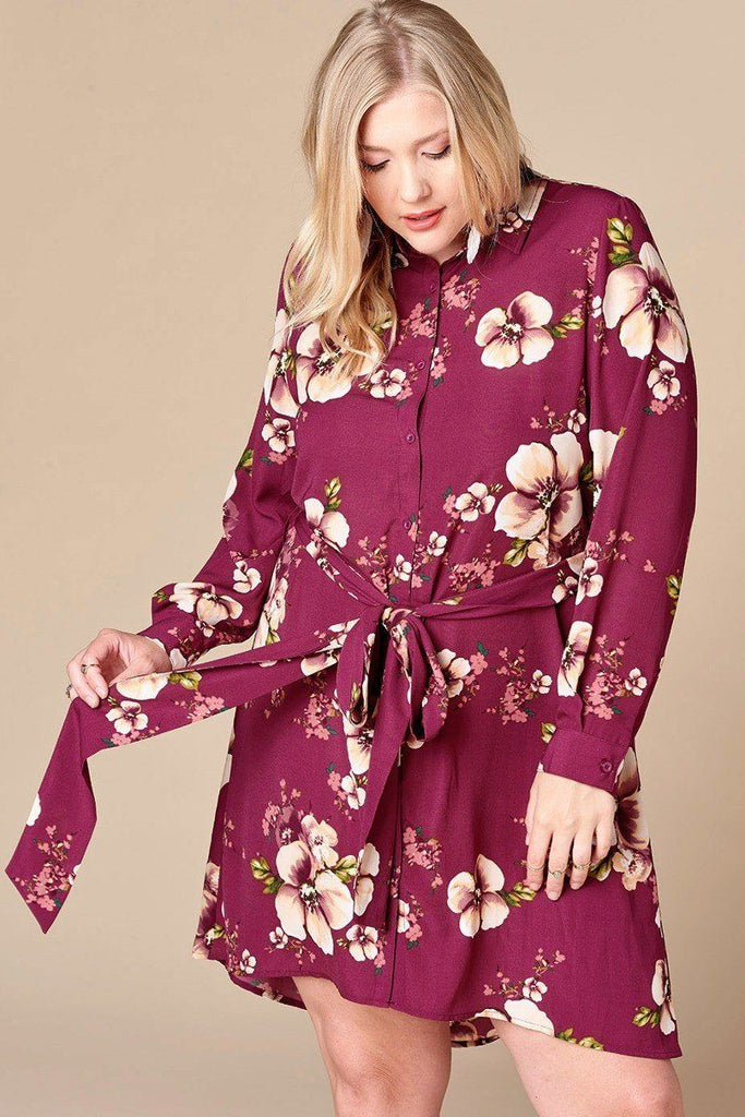 Floral Woven Button-down Collared Shirt Dress - Deals Kiosk