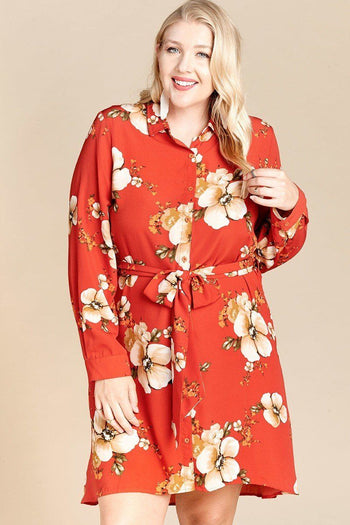 Floral Woven Button-down Collared Shirt Dress - Deals Kiosk