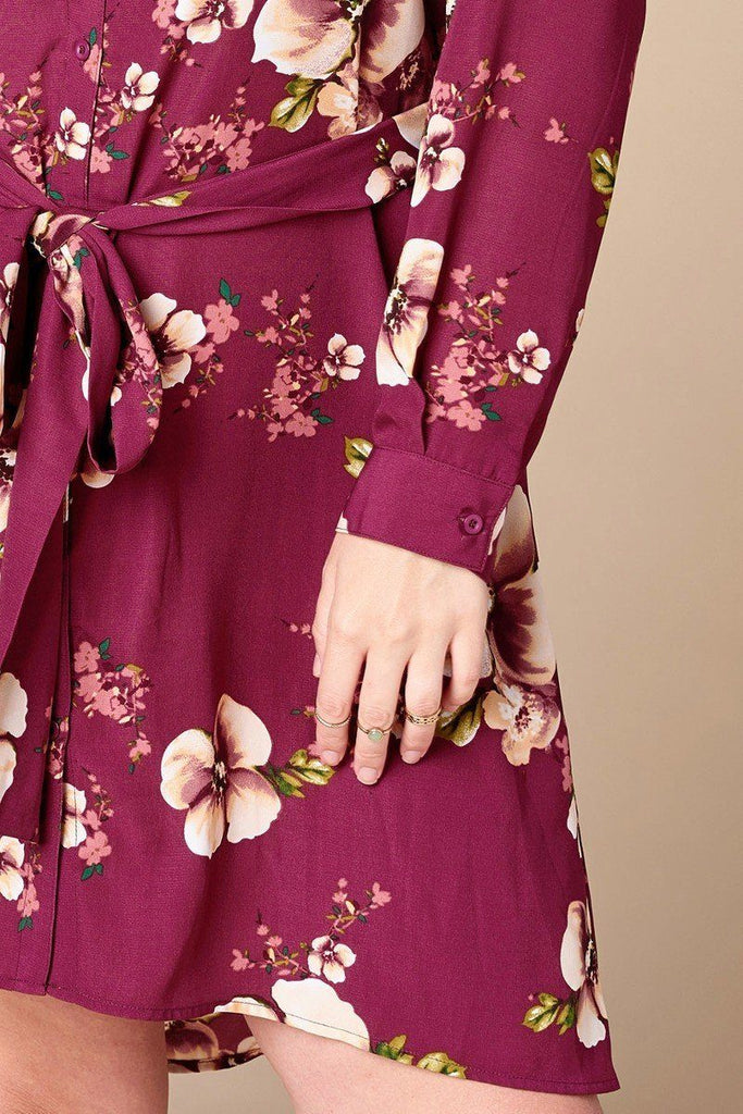 Floral Woven Button-down Collared Shirt Dress - Deals Kiosk