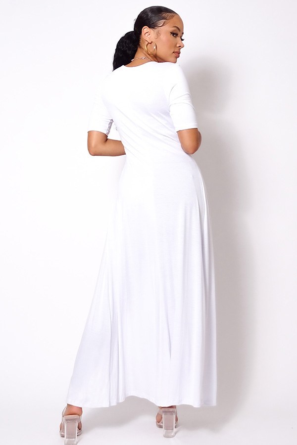 Elbow Sleeve Maxi Tank Top With Side Slits - Deals Kiosk