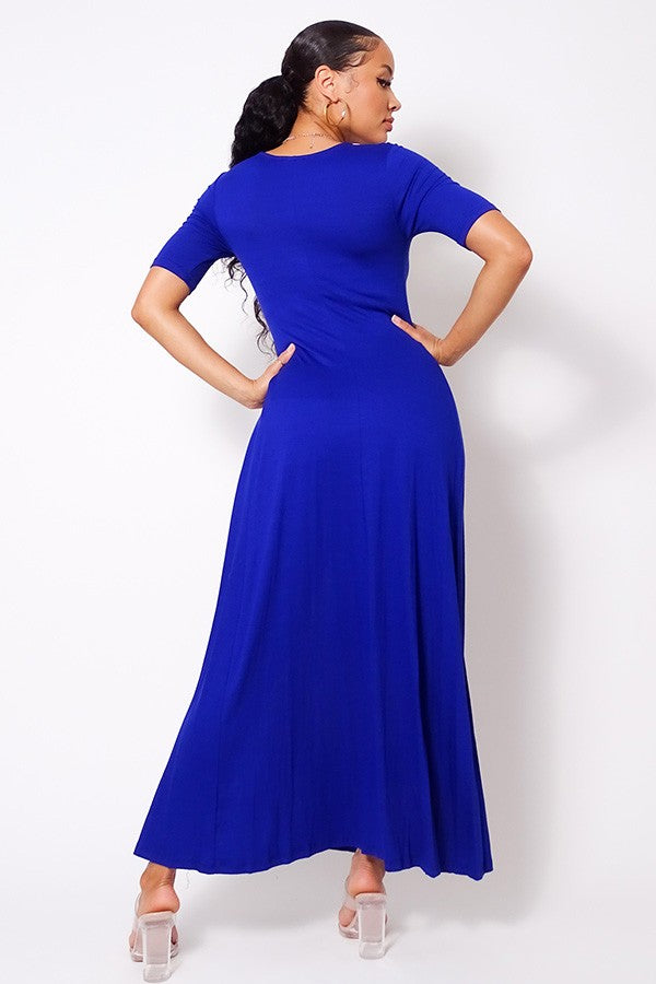 Elbow Sleeve Maxi Tank Top With Side Slits - Deals Kiosk