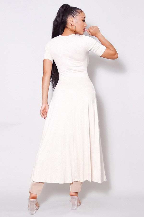 Elbow Sleeve Maxi Tank Top With Side Slits - Deals Kiosk