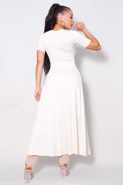 Elbow Sleeve Maxi Tank Top With Side Slits - Deals Kiosk