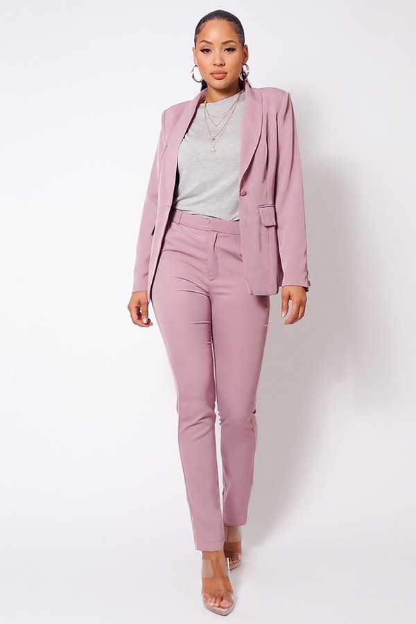 One Button Blazer Jacket & Tapered Trouser Set - Deals Kiosk