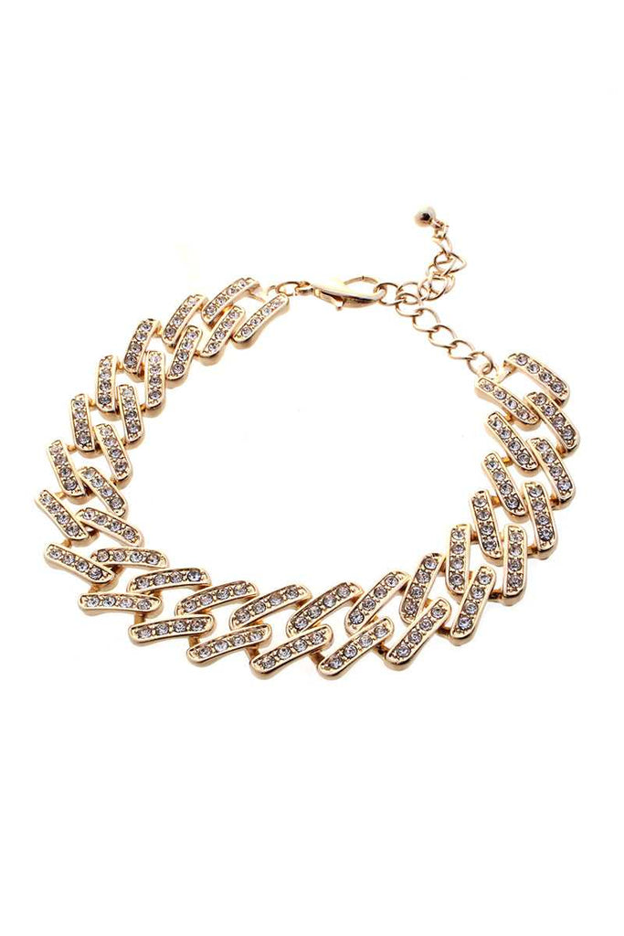 Chunky Rhinestone Stud Metal Link Chain Bracelet - Deals Kiosk