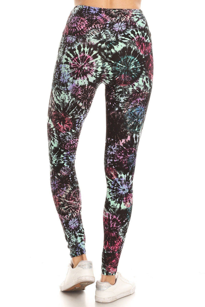 5-inch Long Yoga Style Banded Lined Tie Dye Printed Knit Legging With High Waist. - Deals Kiosk