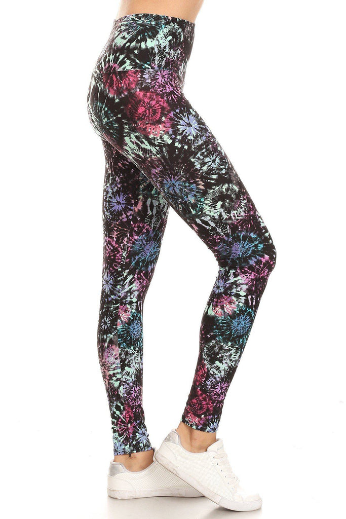 5-inch Long Yoga Style Banded Lined Tie Dye Printed Knit Legging With High Waist. - Deals Kiosk