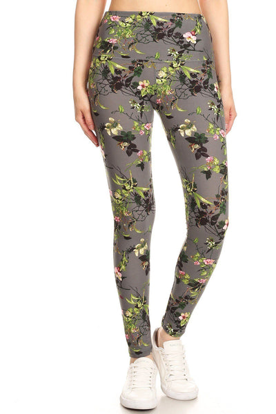5-inch Long Yoga Style Banded Lined Floral Printed Knit Legging With High Waist - Deals Kiosk