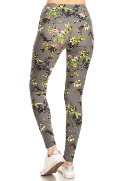 5-inch Long Yoga Style Banded Lined Floral Printed Knit Legging With High Waist - Deals Kiosk