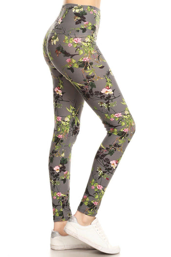 5-inch Long Yoga Style Banded Lined Floral Printed Knit Legging With High Waist - Deals Kiosk