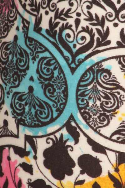 5-inch Long Yoga Style Banded Lined Damask Pattern Printed Knit Legging With High Waist - Deals Kiosk