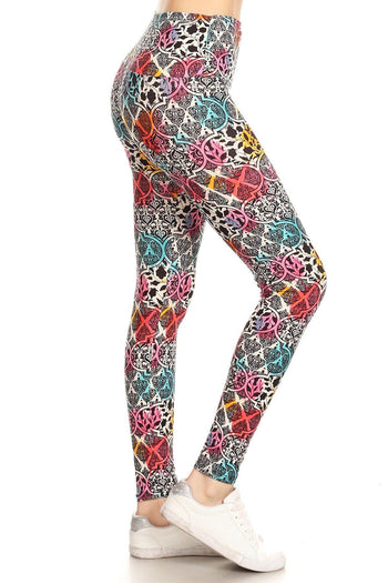 5-inch Long Yoga Style Banded Lined Damask Pattern Printed Knit Legging With High Waist - Deals Kiosk