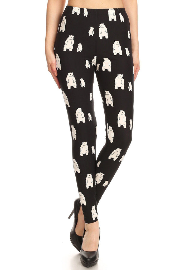 Polar Bear Print, High Waisted Full Length Leggings With An Elastic Band. - Deals Kiosk
