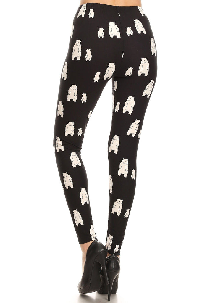 Polar Bear Print, High Waisted Full Length Leggings With An Elastic Band. - Deals Kiosk