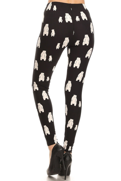 Polar Bear Print, High Waisted Full Length Leggings With An Elastic Band. - Deals Kiosk