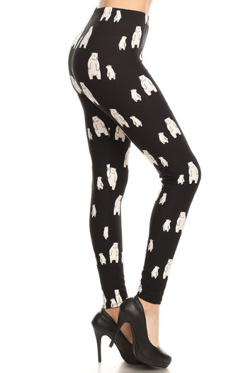 Polar Bear Print, High Waisted Full Length Leggings With An Elastic Band. - Deals Kiosk