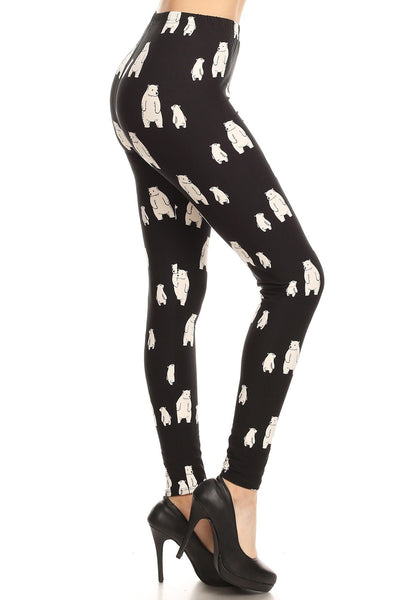 Polar Bear Print, High Waisted Full Length Leggings With An Elastic Band. - Deals Kiosk