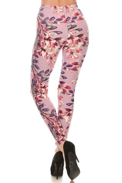 Floral Printed High Waisted Knit Leggings In Skinny Fit With Elastic Waistband - Deals Kiosk