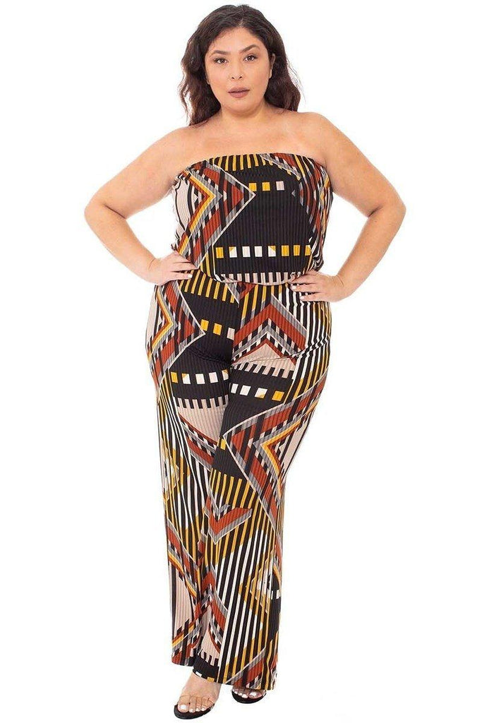 Abstract Print Tupbe Top Plus Size Jumpsuit - Deals Kiosk