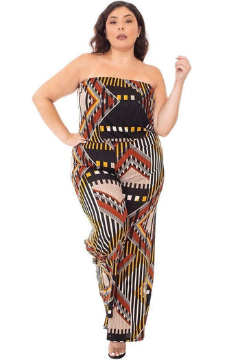 Abstract Print Tupbe Top Plus Size Jumpsuit - Deals Kiosk