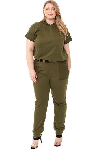 Camouflauge Detailed Jogger Plus Size Set - Deals Kiosk