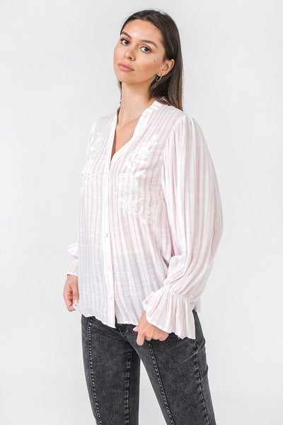 A Floral Eyelet And Solid Mixed Top - Deals Kiosk