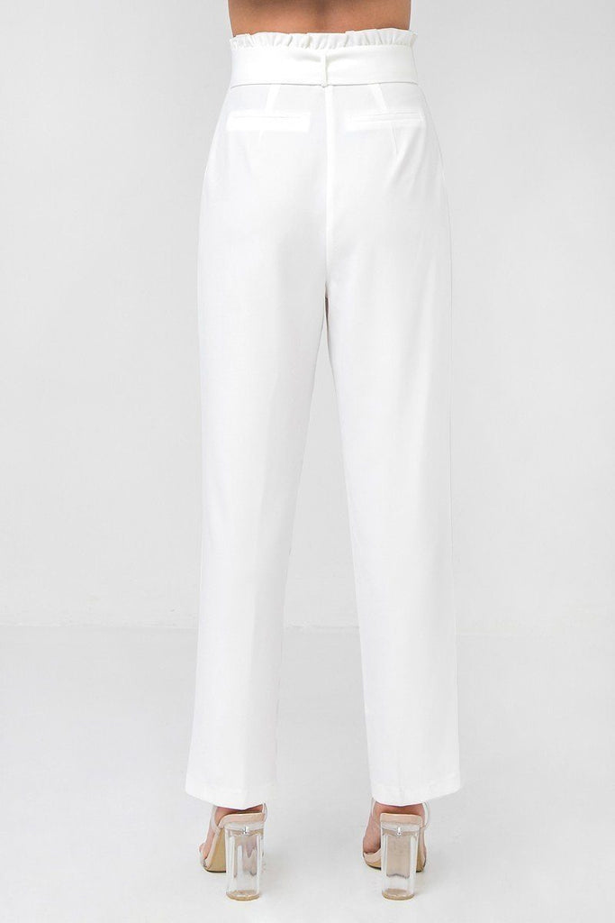 A Solid Pant Featuring Paperbag Waist With Rattan Buckle Belt - Deals Kiosk