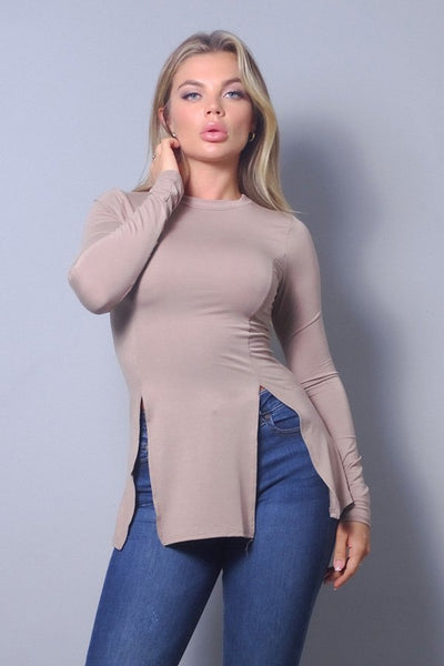Sleek & Chic Fall Long Sleeve Slitted Top - Deals Kiosk