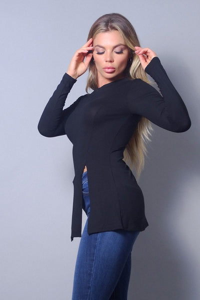 Sleek & Chic Fall Long Sleeve Slitted Top - Deals Kiosk