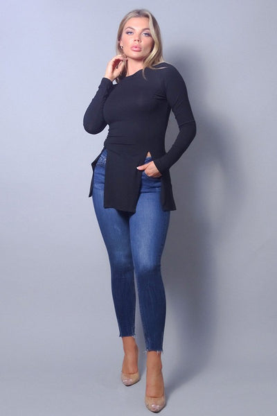 Sleek & Chic Fall Long Sleeve Slitted Top - Deals Kiosk