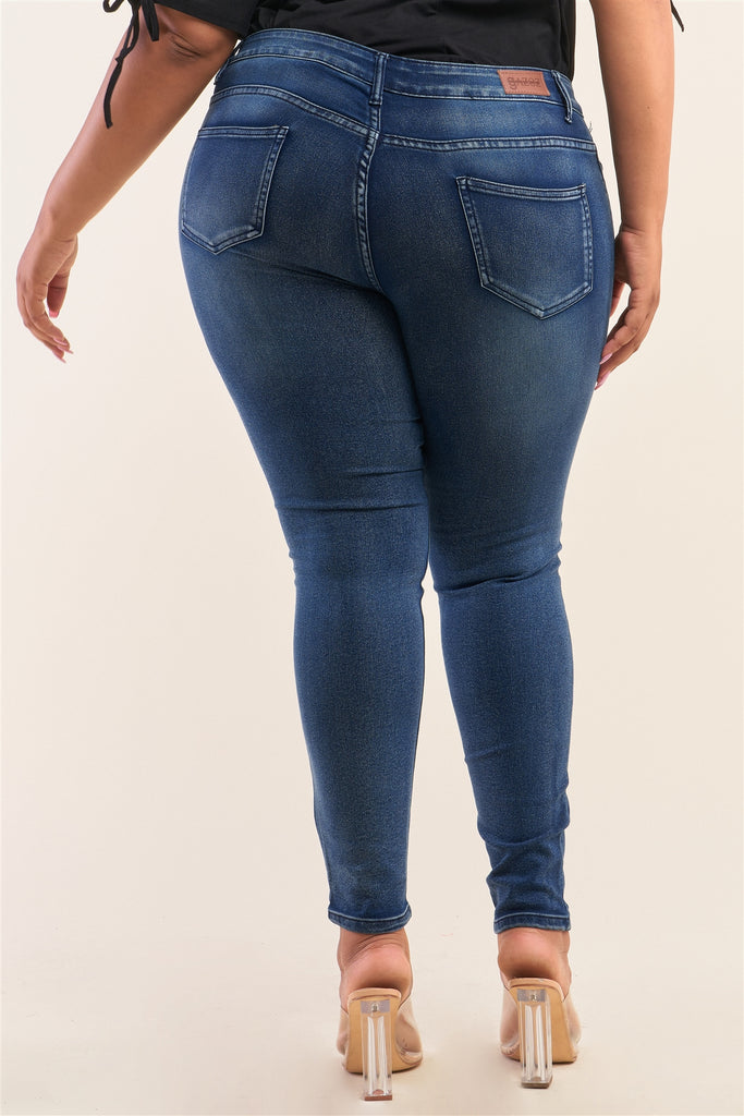 Plus Size Dark Blue Low-rise Ripped Denim Pants - Deals Kiosk