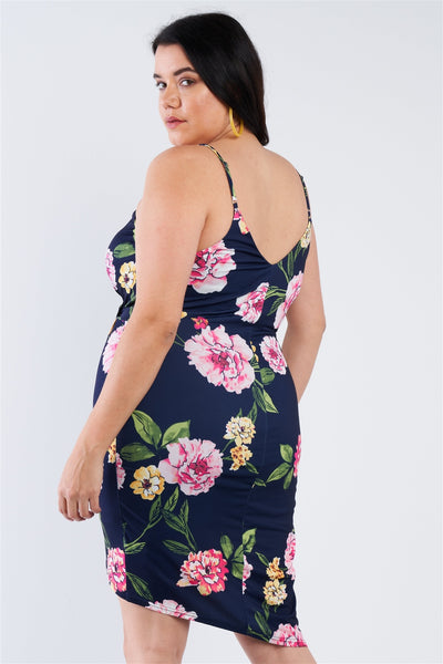 Plus Size Navy Hot Pink Floral Mini Wrap Dress - Deals Kiosk