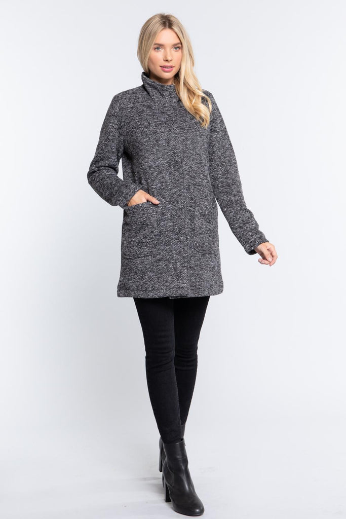 High Mock Neck Knit Coat - Deals Kiosk