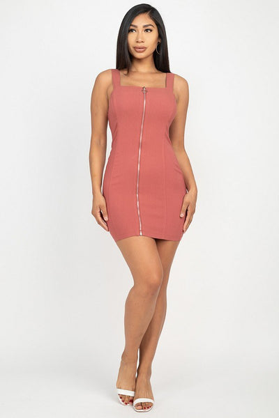 Front Zip Mini Dress - Deals Kiosk