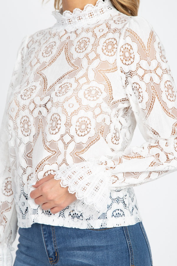 Sheer Floral & Geo Crochet Lace Top - Deals Kiosk